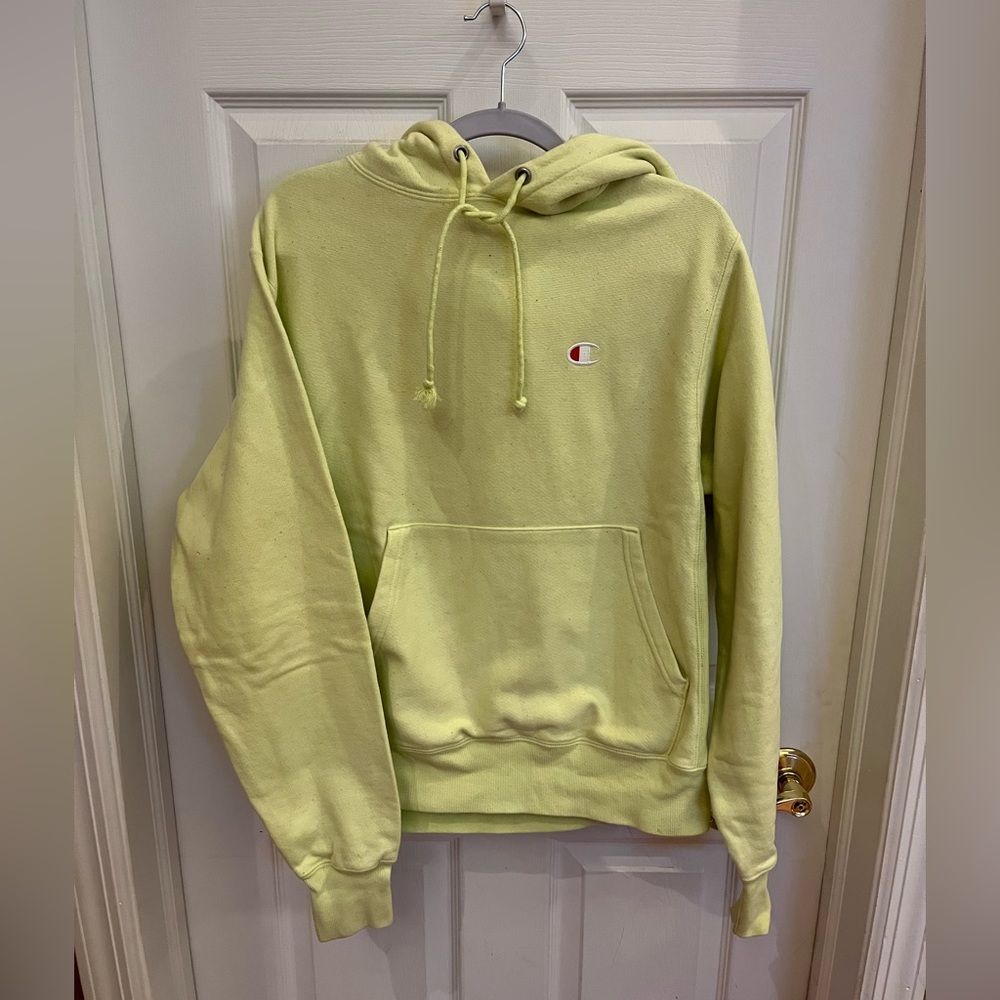 Lime green Champion hoodie.